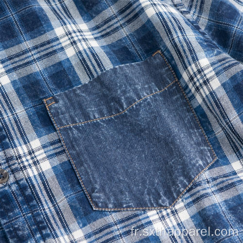 Chemise à carreaux en sergé de denim à manches courtes pour hommes